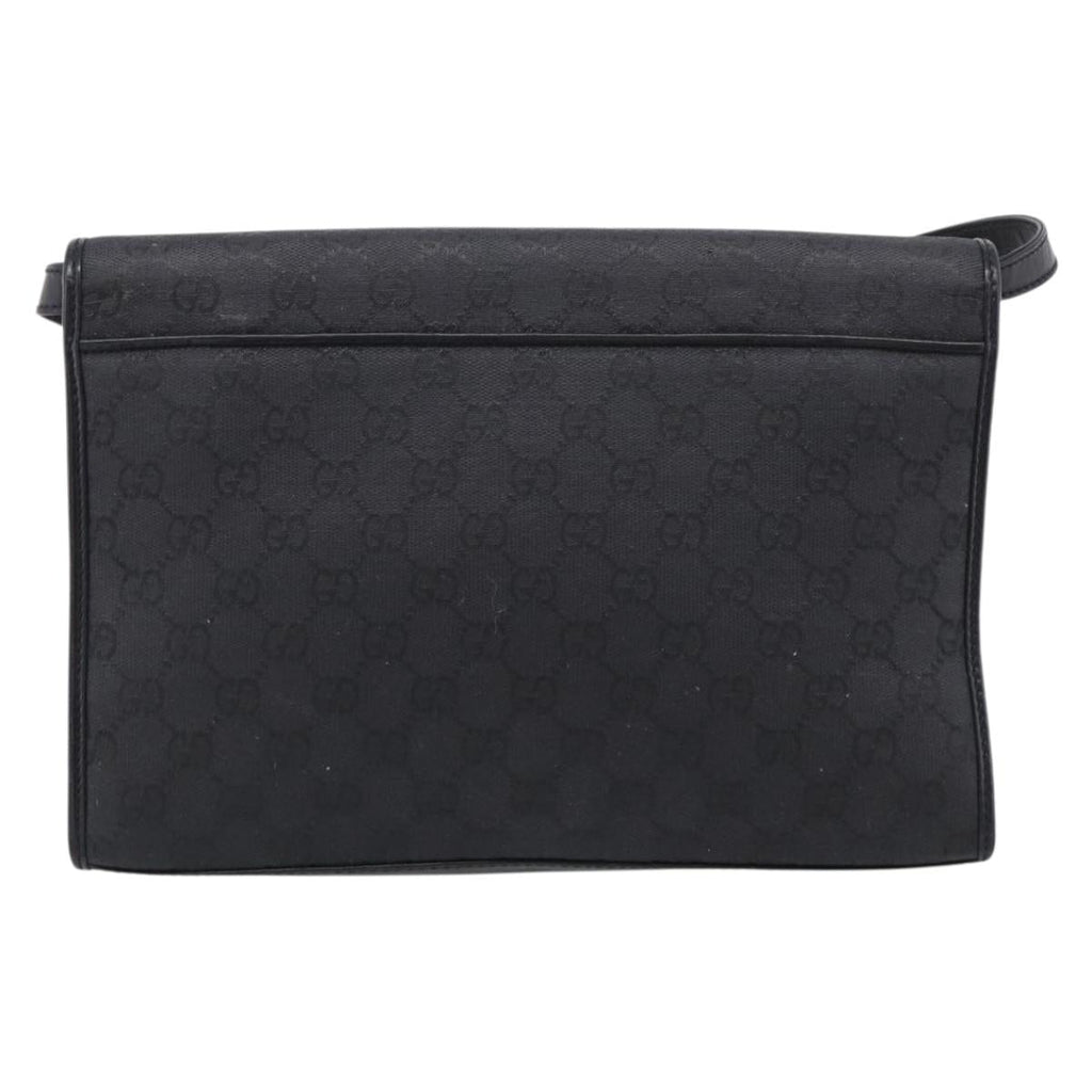GUCCI GG Canvas Shoulder Bag Black Gold 004 49 0195 Auth 210635