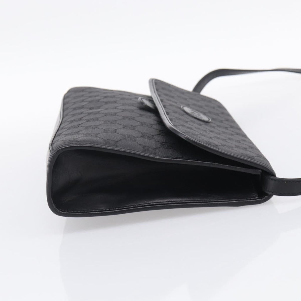 GUCCI GG Canvas Shoulder Bag Black Gold 004 49 0195 Auth 210635