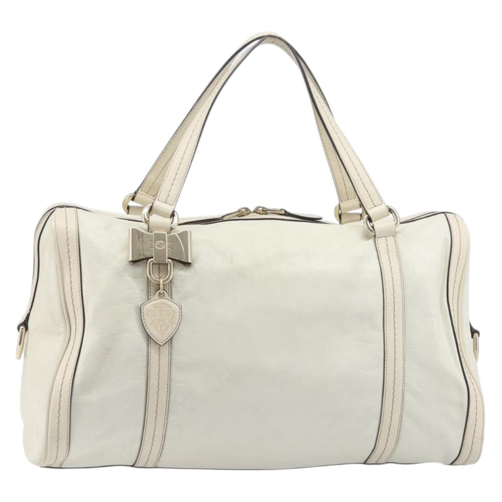 GUCCI Duchess Hysteria Hand Bag Leather White Gold 181488 Auth 210643