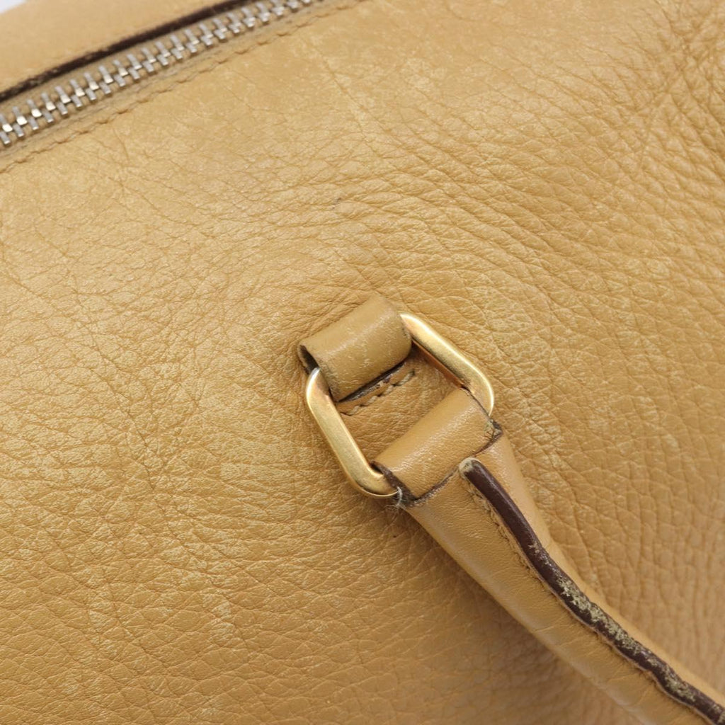 PRADA Hand Bag Leather Beige Gold Auth 210708