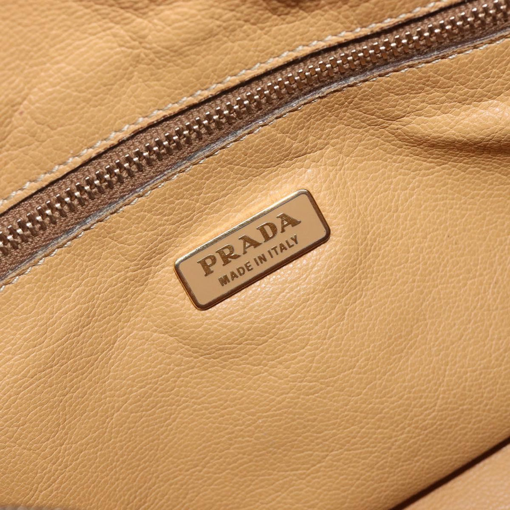 PRADA Hand Bag Leather Beige Gold Auth 210708