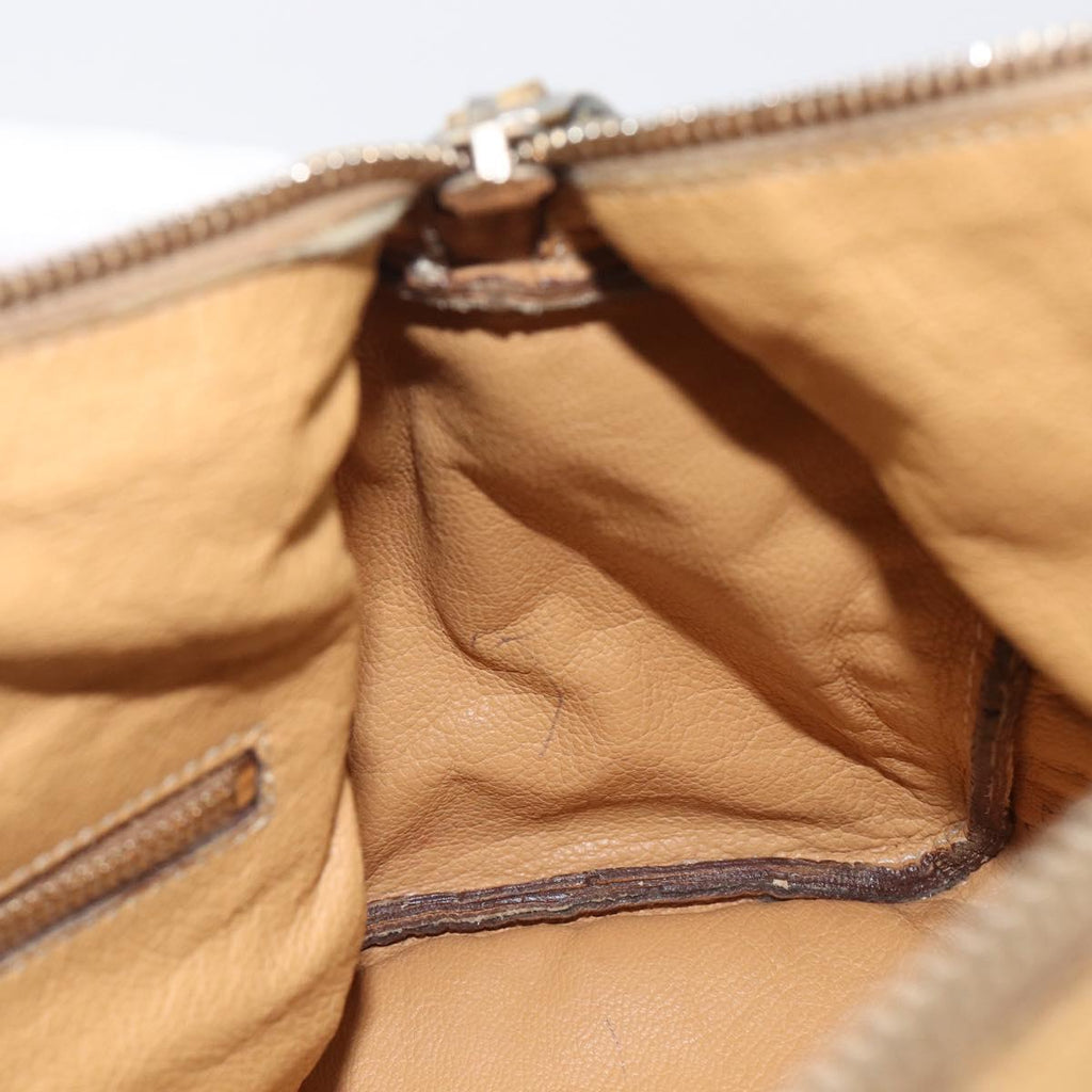 PRADA Hand Bag Leather Beige Gold Auth 210708