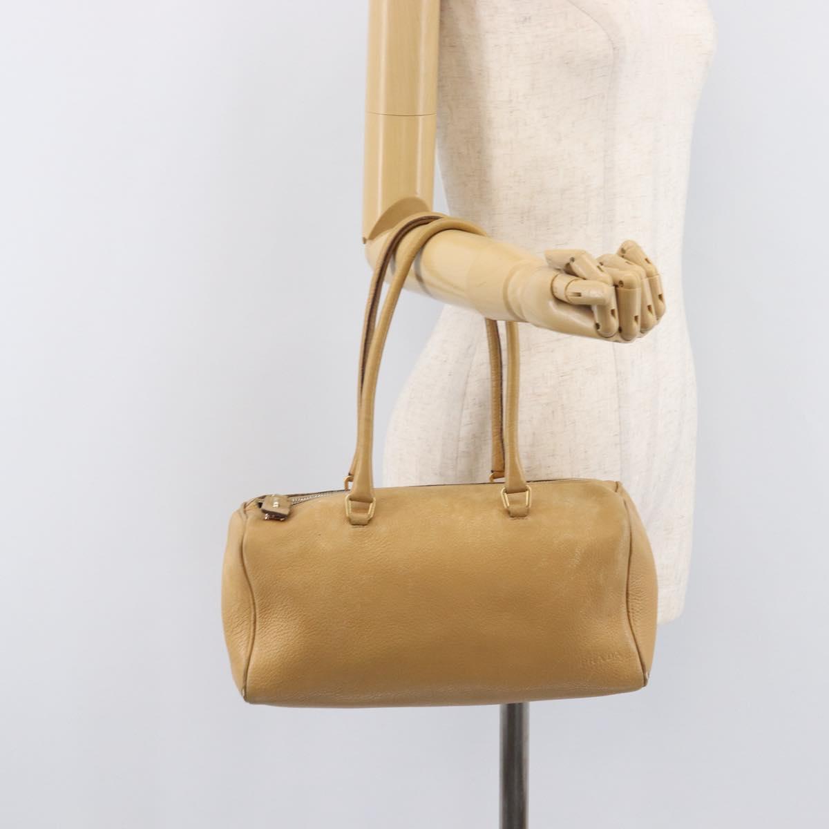 PRADA Hand Bag Leather Beige Gold Auth 210708