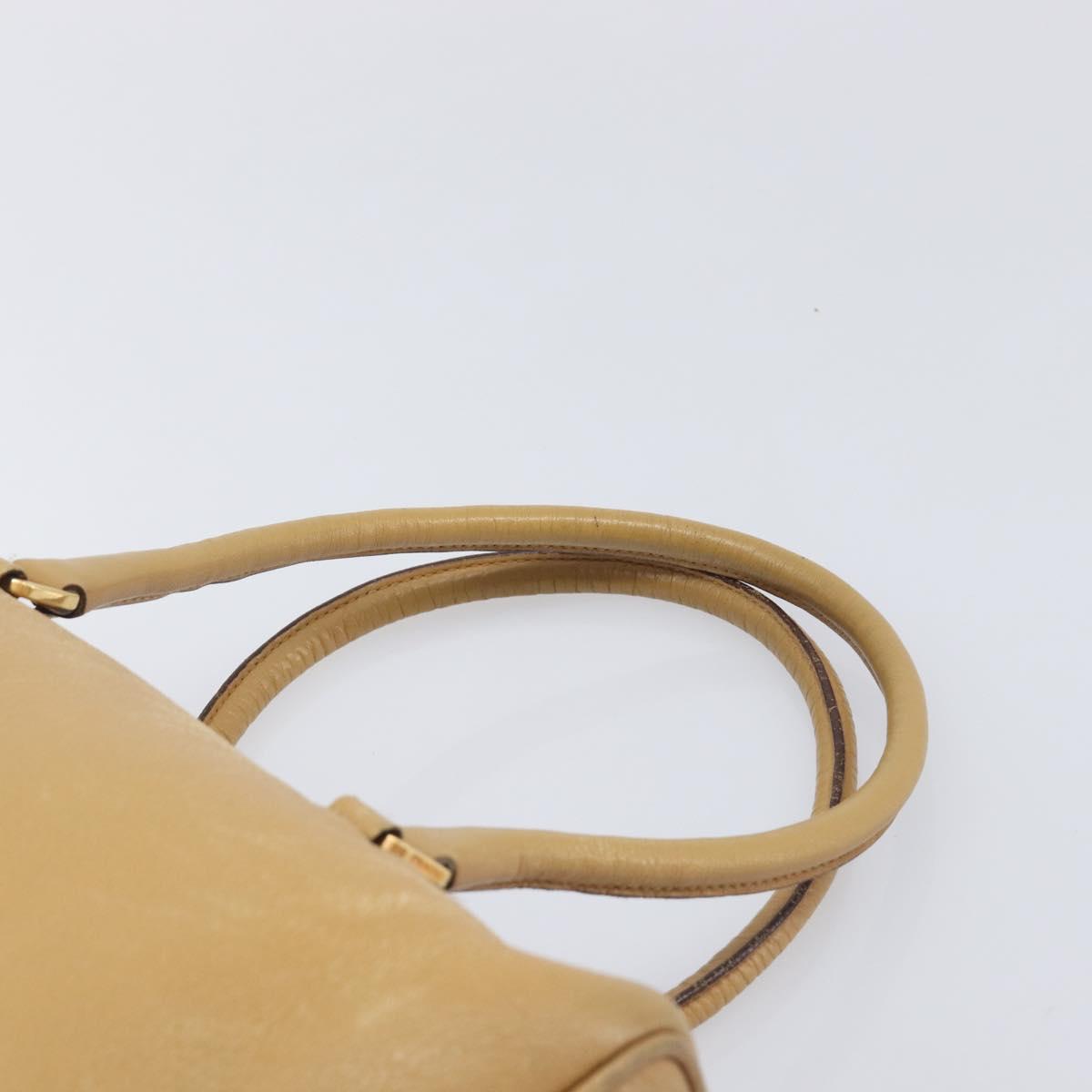 PRADA Hand Bag Leather Beige Gold Auth 210708