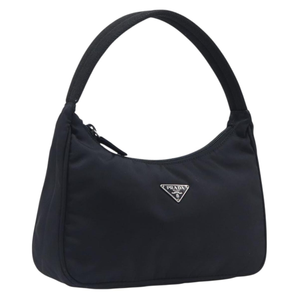 PRADA Hand Pouch Nylon Black Silver Auth 210726V