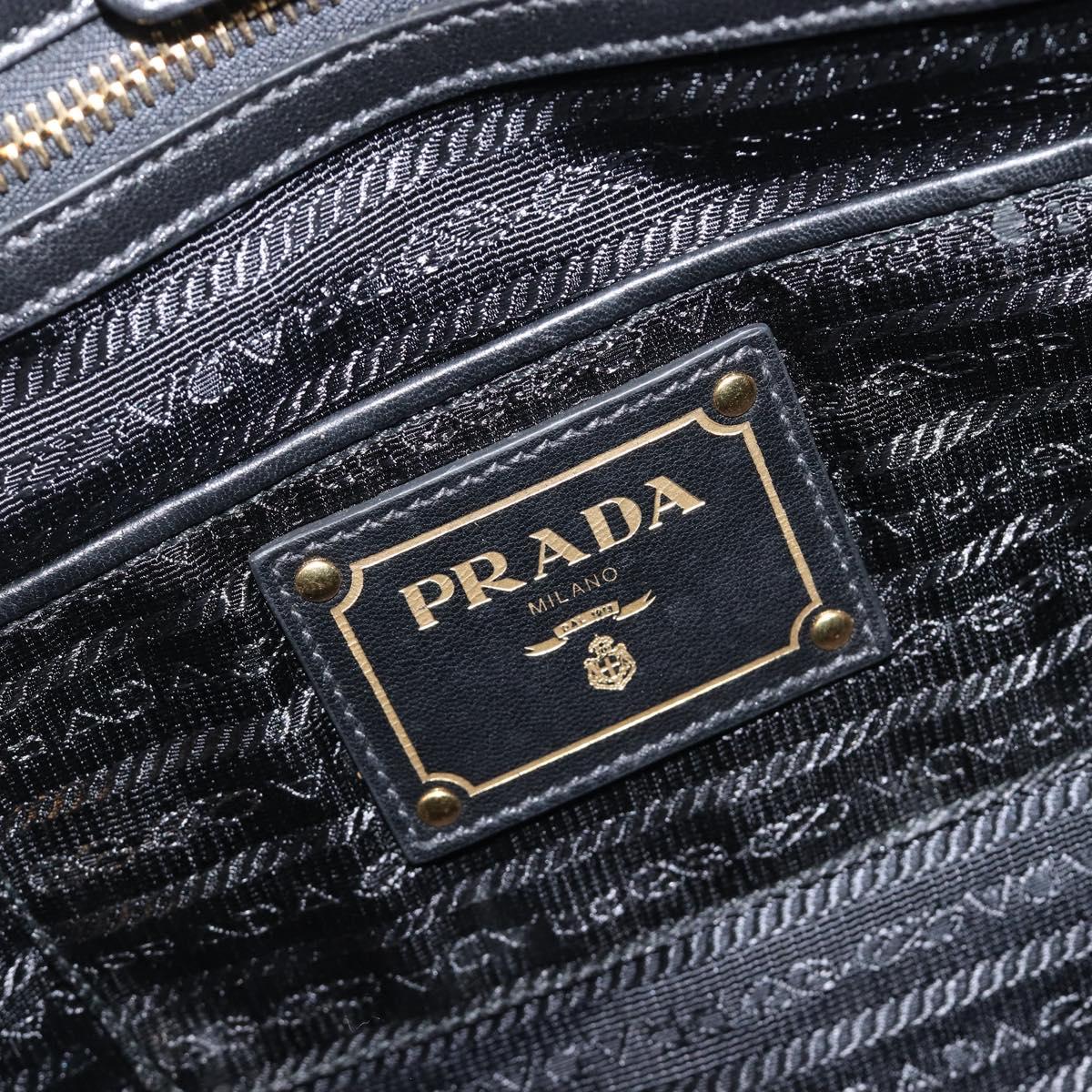 PRADA Gathered Hand Bag Leather Black Gold Auth 210740V