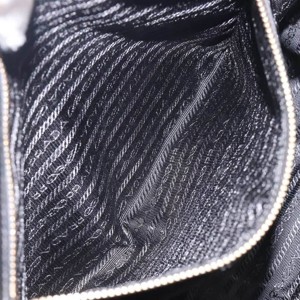 PRADA Gathered Hand Bag Leather Black Gold Auth 210740V