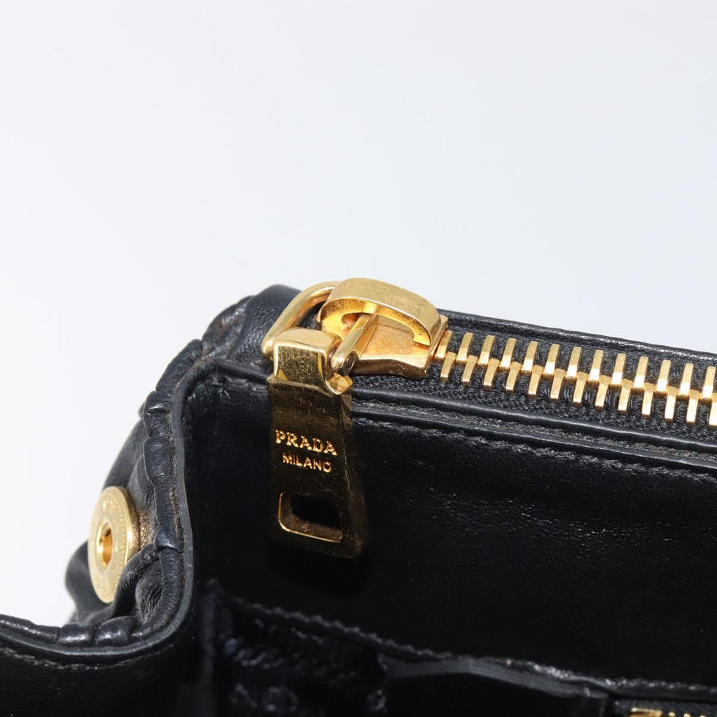PRADA Gathered Hand Bag Leather Black Gold Auth 210740V