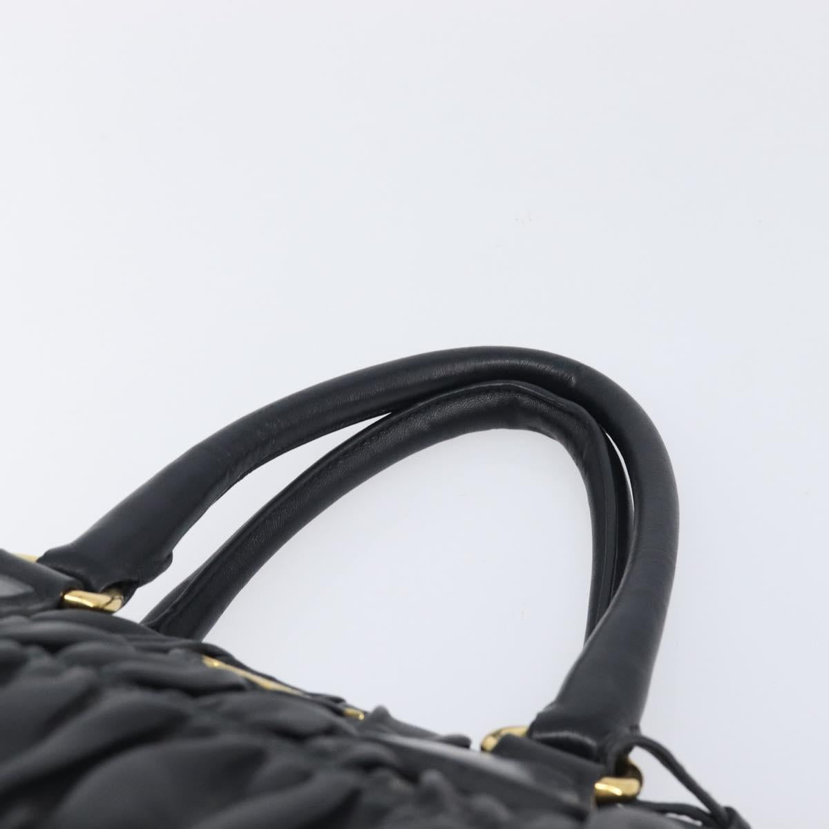 PRADA Gathered Hand Bag Leather Black Gold Auth 210740V