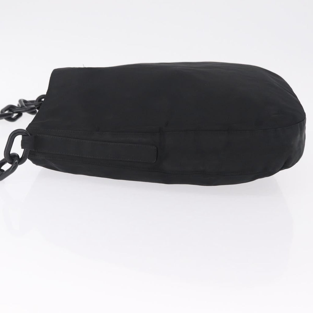 PRADA Plastic Chain Shoulder Bag Nylon Black Silver Auth 210743A
