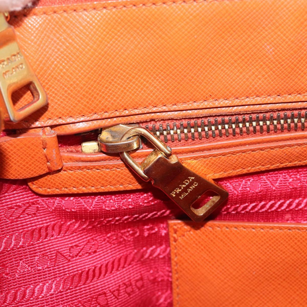 PRADA Galleria Hand Bag Saffiano 2way Orange Gold Auth 210749V