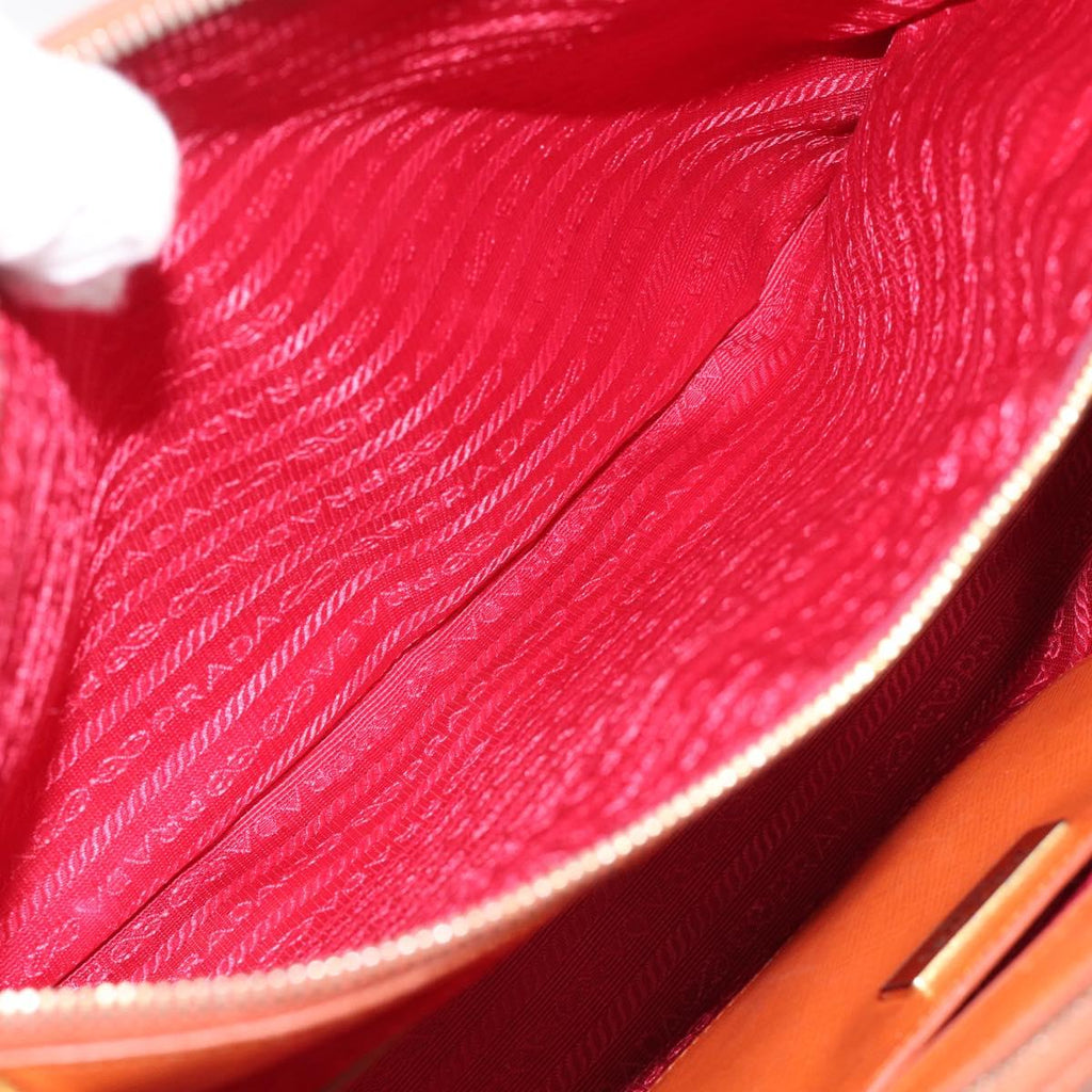 PRADA Galleria Hand Bag Saffiano 2way Orange Gold Auth 210749V