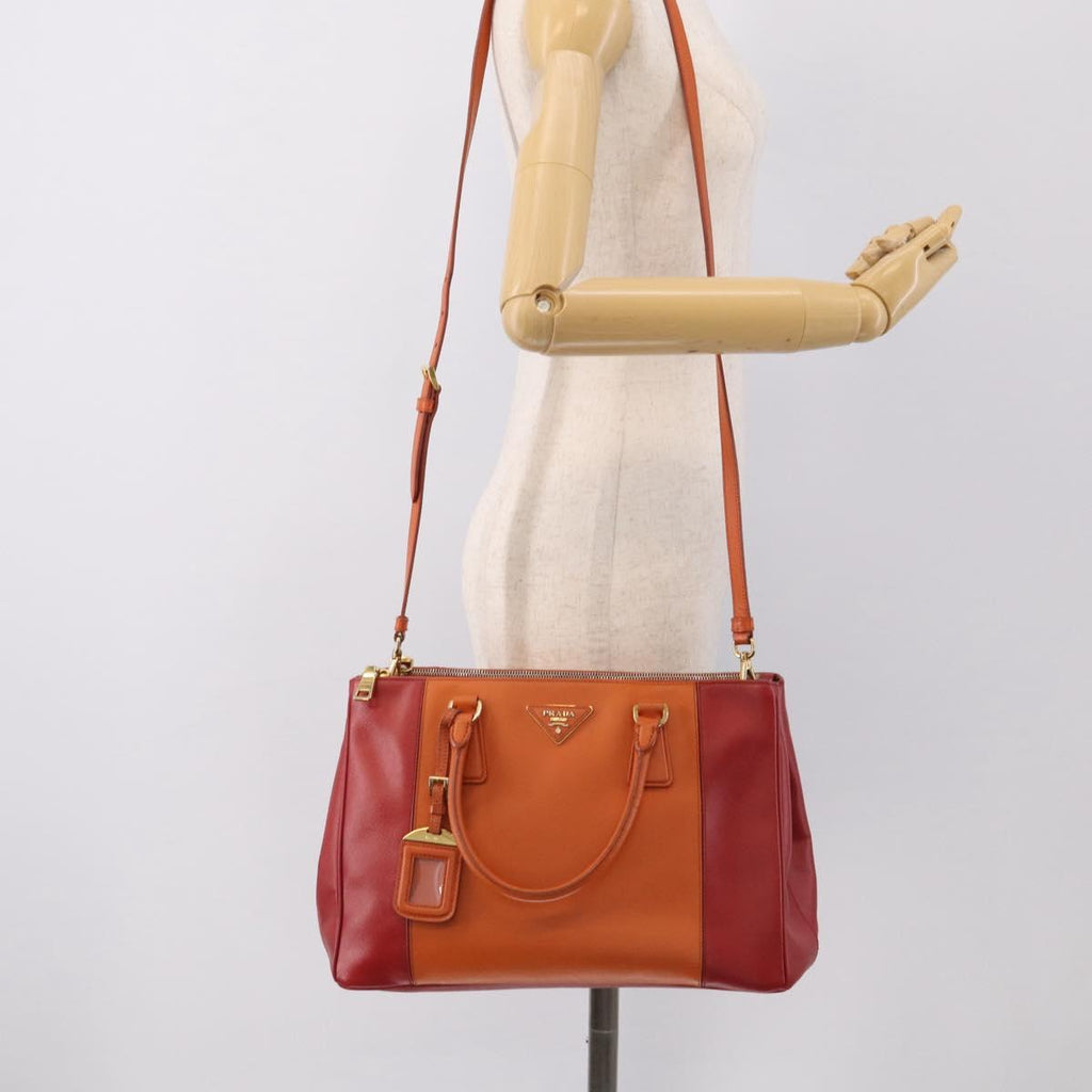 PRADA Galleria Hand Bag Saffiano 2way Orange Gold Auth 210749V
