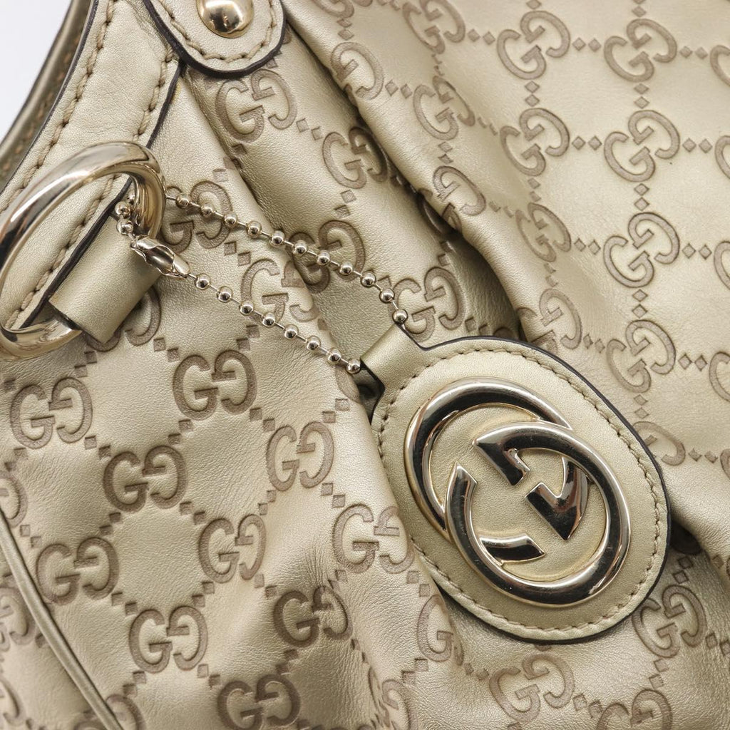 GUCCI GG Canvas Guccissima Sukey Hand Bag Leather Gold 211944 Auth 210784V