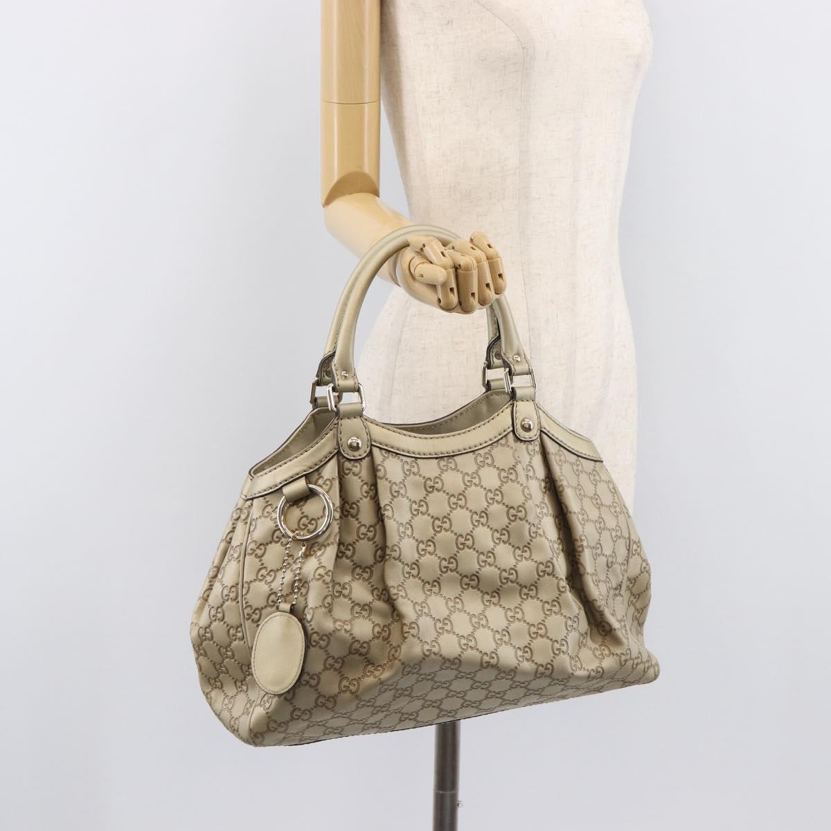 GUCCI GG Canvas Guccissima Sukey Hand Bag Leather Gold 211944 Auth 210784V