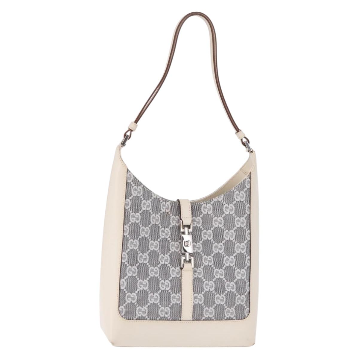 GUCCI GG Canvas Jackie Shoulder Bag Gray Silver 001 3876 Auth 210994V