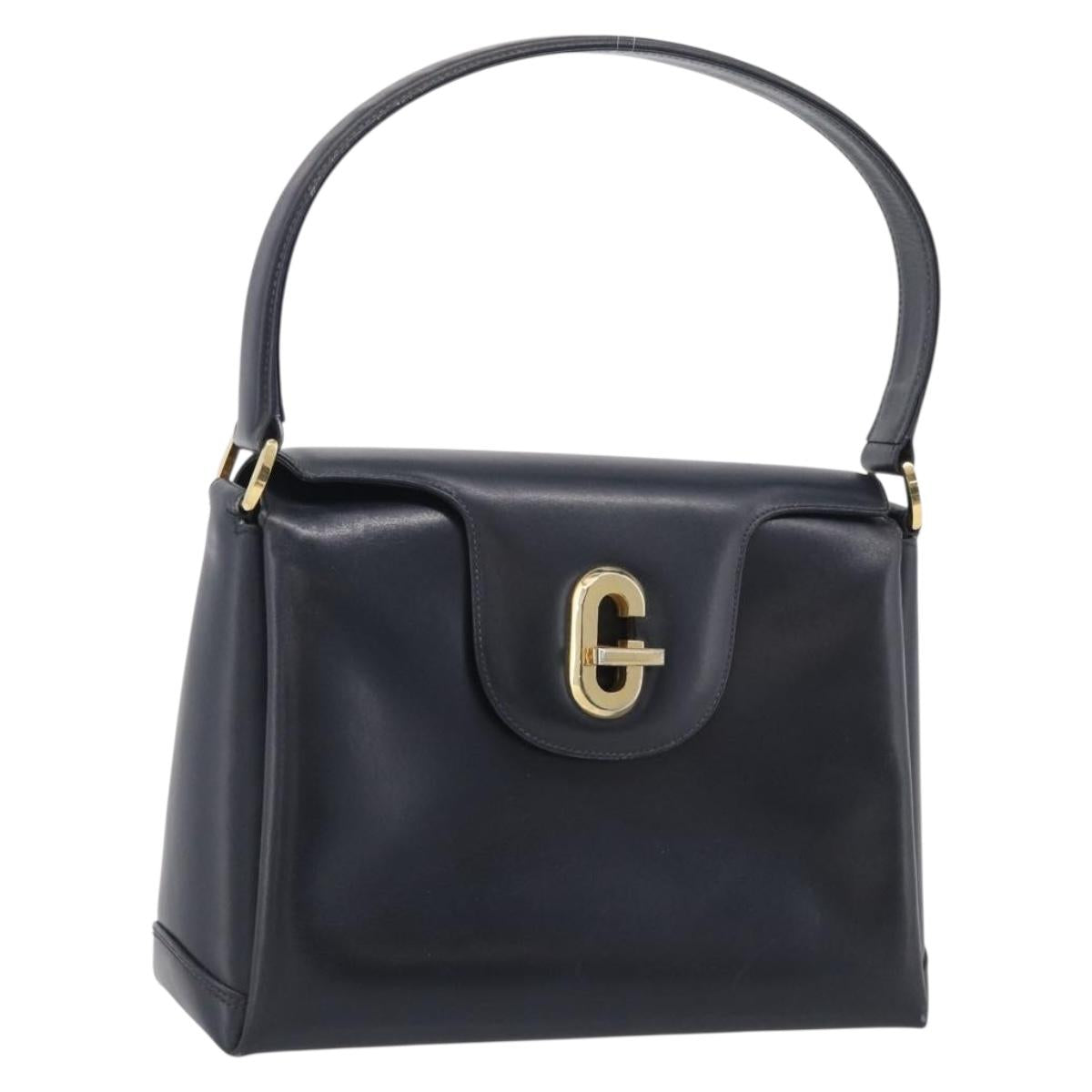 GUCCI Hand Bag Leather Black Gold Tone Auth 211014