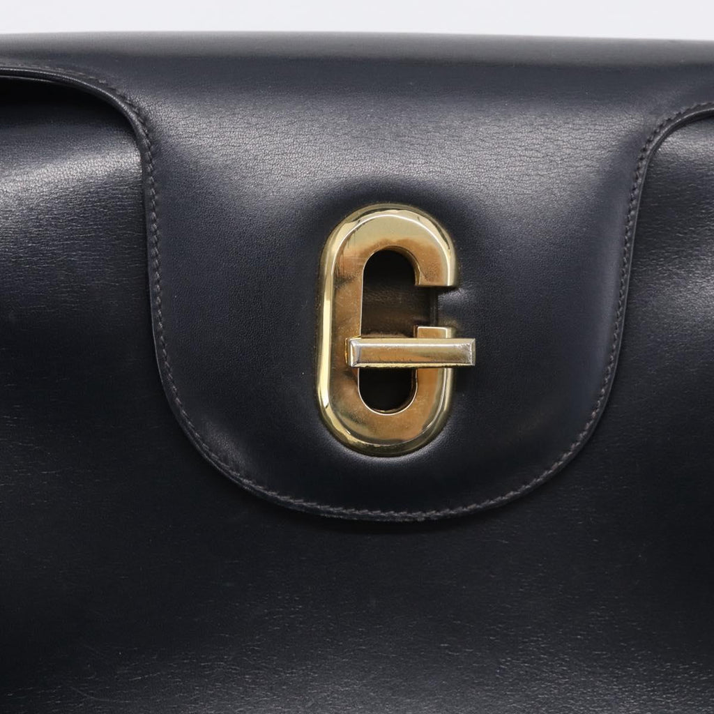 GUCCI Hand Bag Leather Black Gold Tone Auth 211014