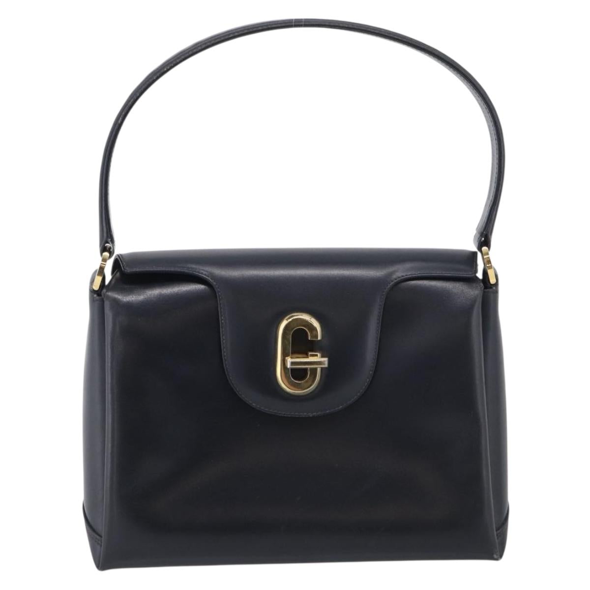 GUCCI Hand Bag Leather Black Gold Tone Auth 211014