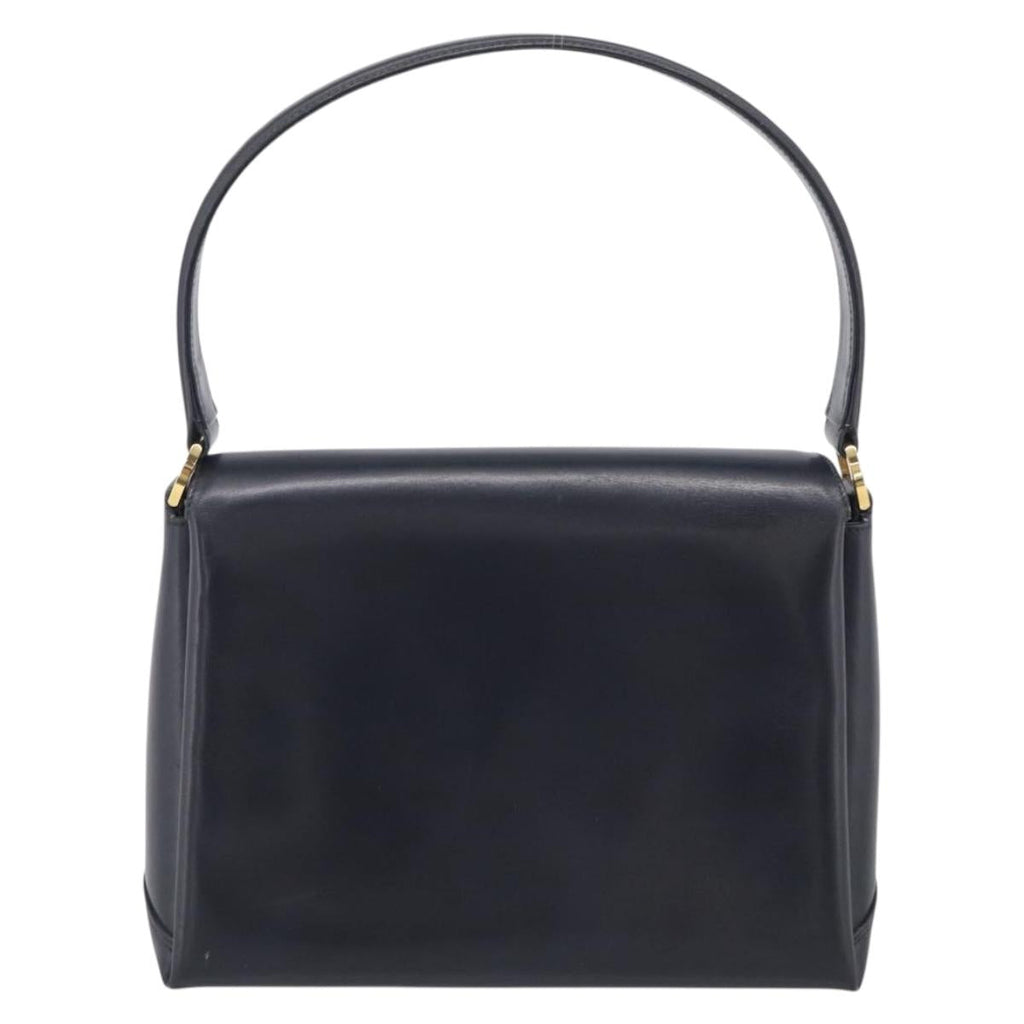 GUCCI Hand Bag Leather Black Gold Tone Auth 211014