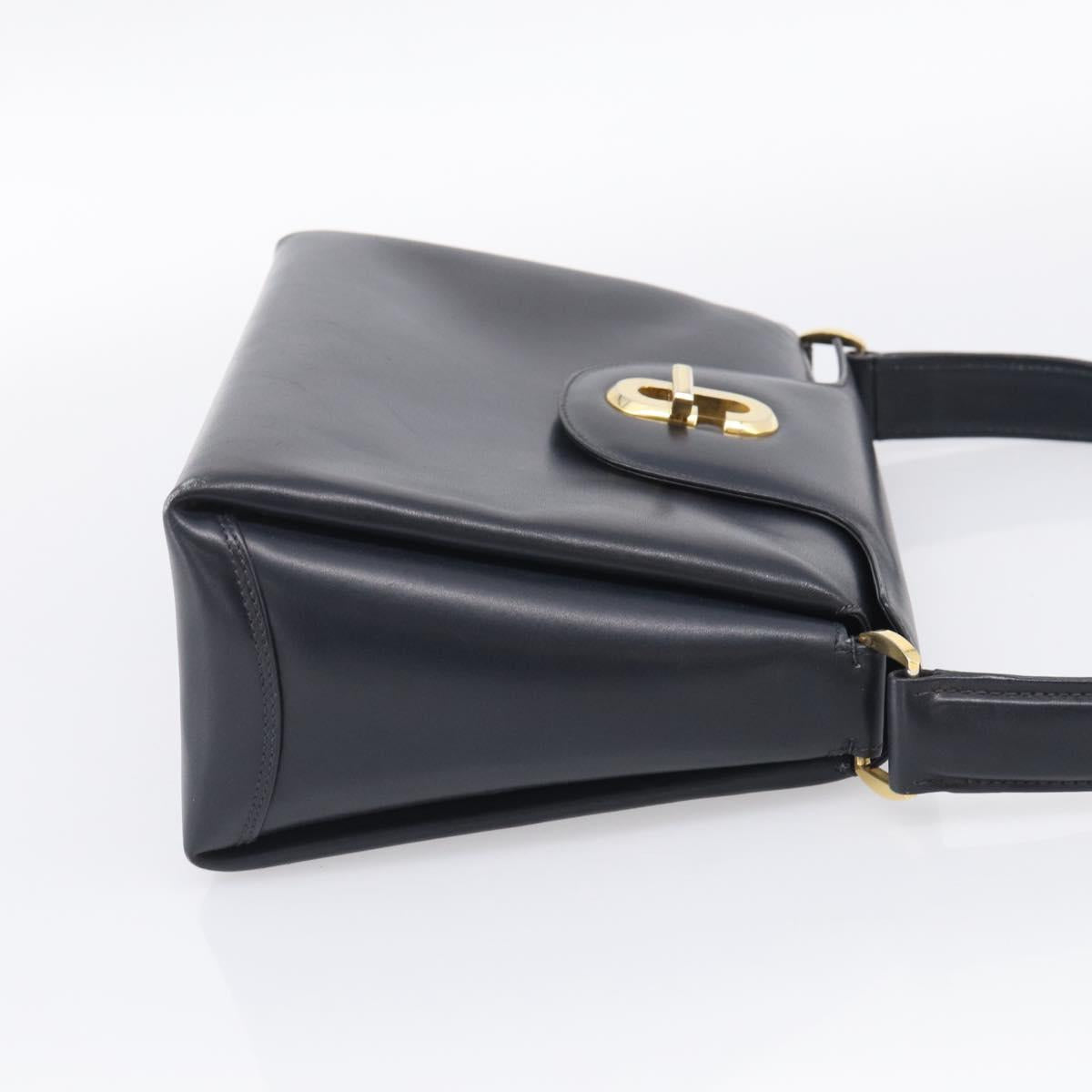 GUCCI Hand Bag Leather Black Gold Tone Auth 211014