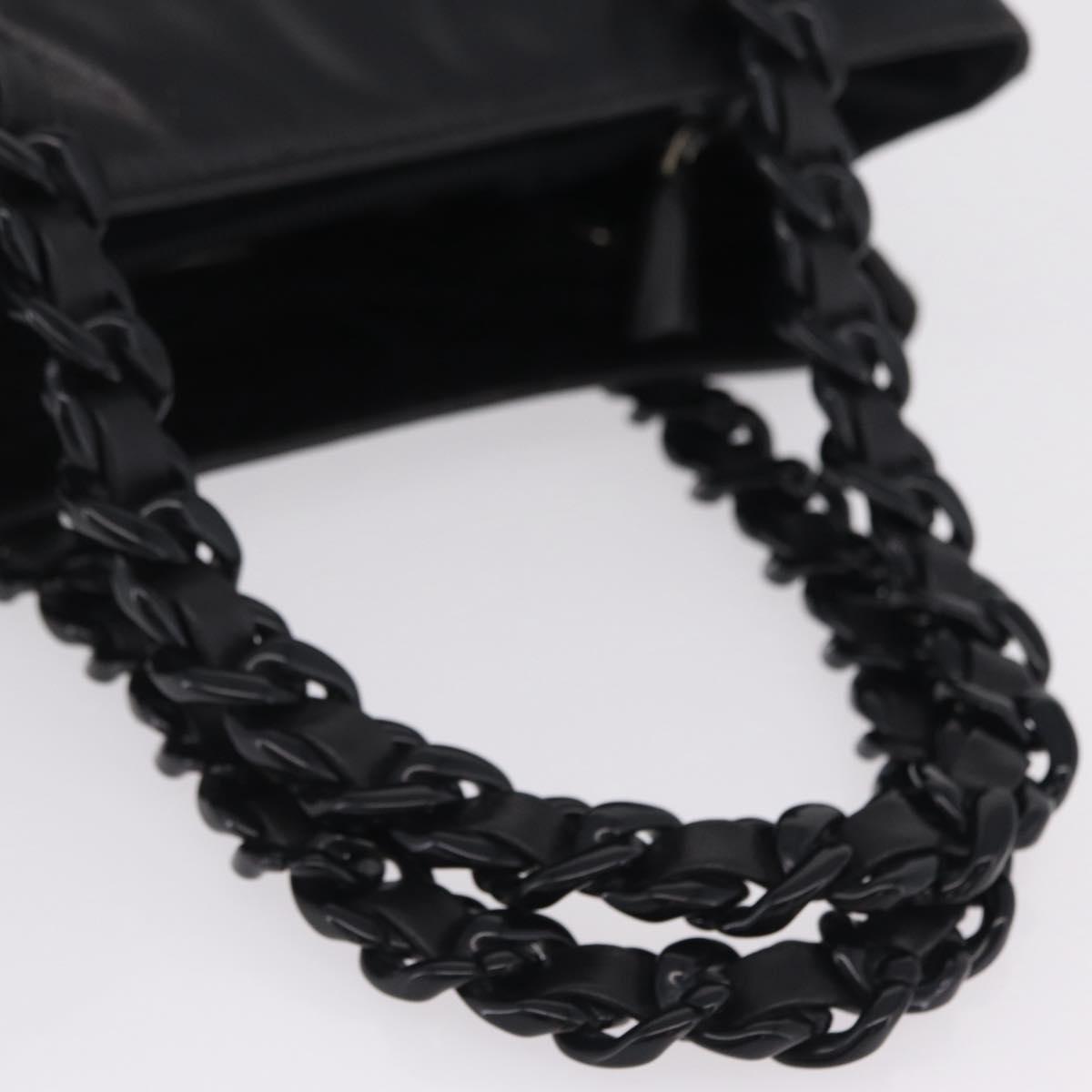 PRADA Chain Shoulder Tote Bag Leather Black Auth 211021A