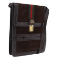 GUCCI Web Sherry Line Shoulder Bag Suede Brown Gold Tone Auth 211045