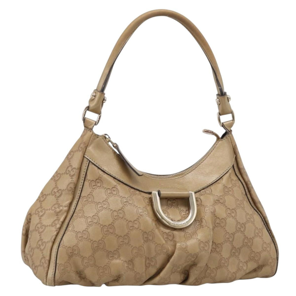 GUCCI GG Canvas Guccissima Abbey Bag Leather Beige Gold 190525 Auth 211827A
