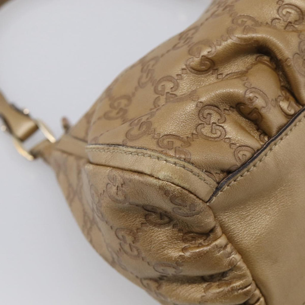 GUCCI GG Canvas Guccissima Abbey Bag Leather Beige Gold 190525 Auth 211827A