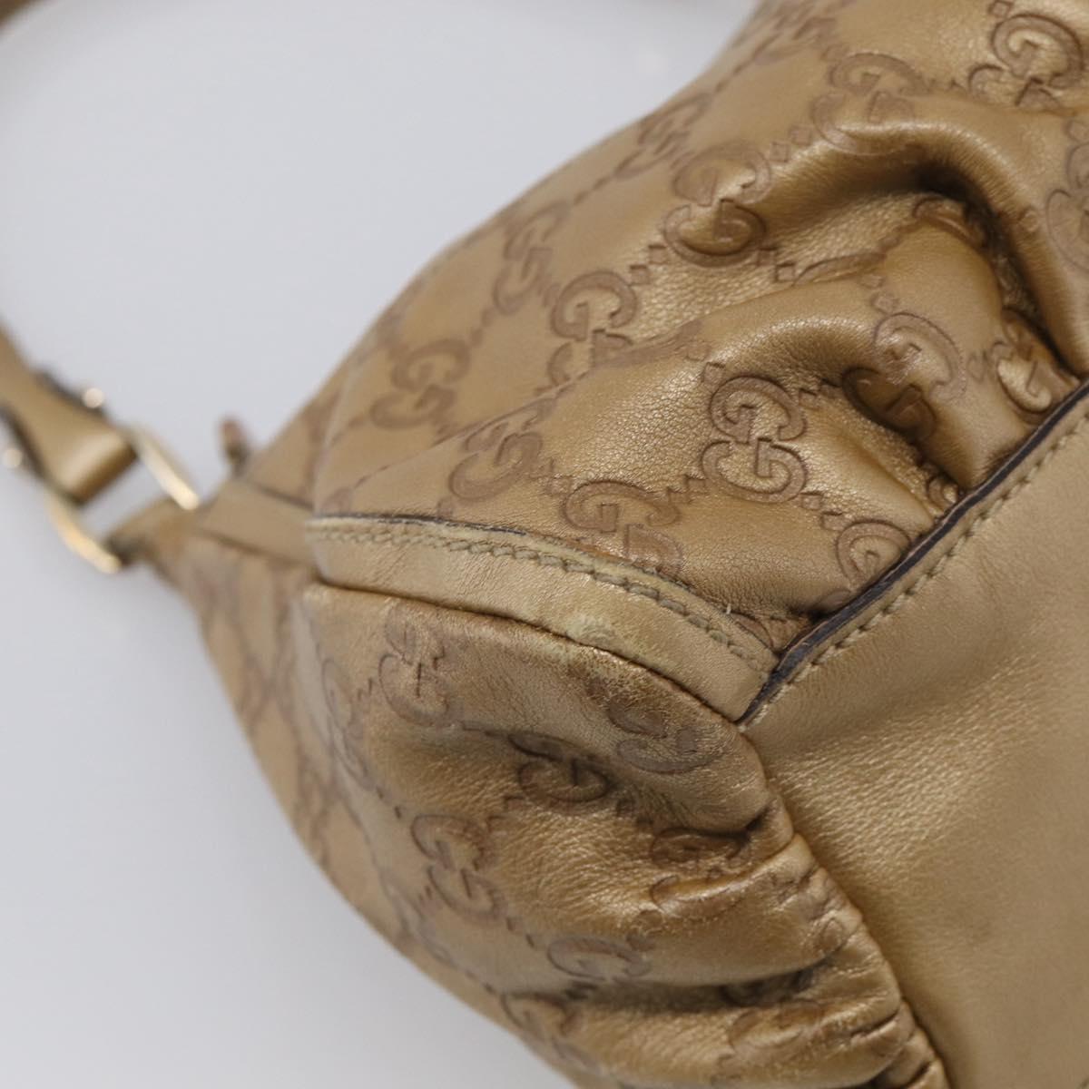 GUCCI GG Canvas Guccissima Abbey Bag Leather Beige Gold 190525 Auth 211827A