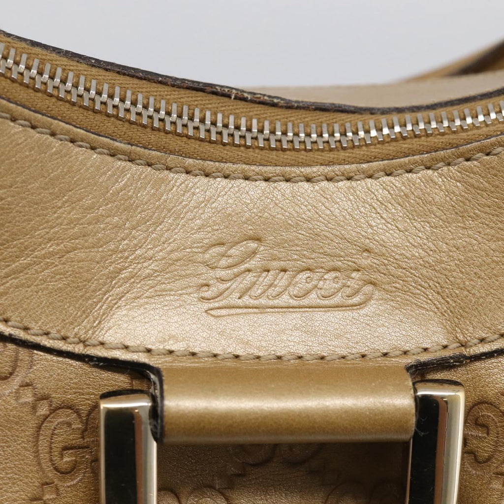 GUCCI GG Canvas Guccissima Abbey Bag Leather Beige Gold 190525 Auth 211827A