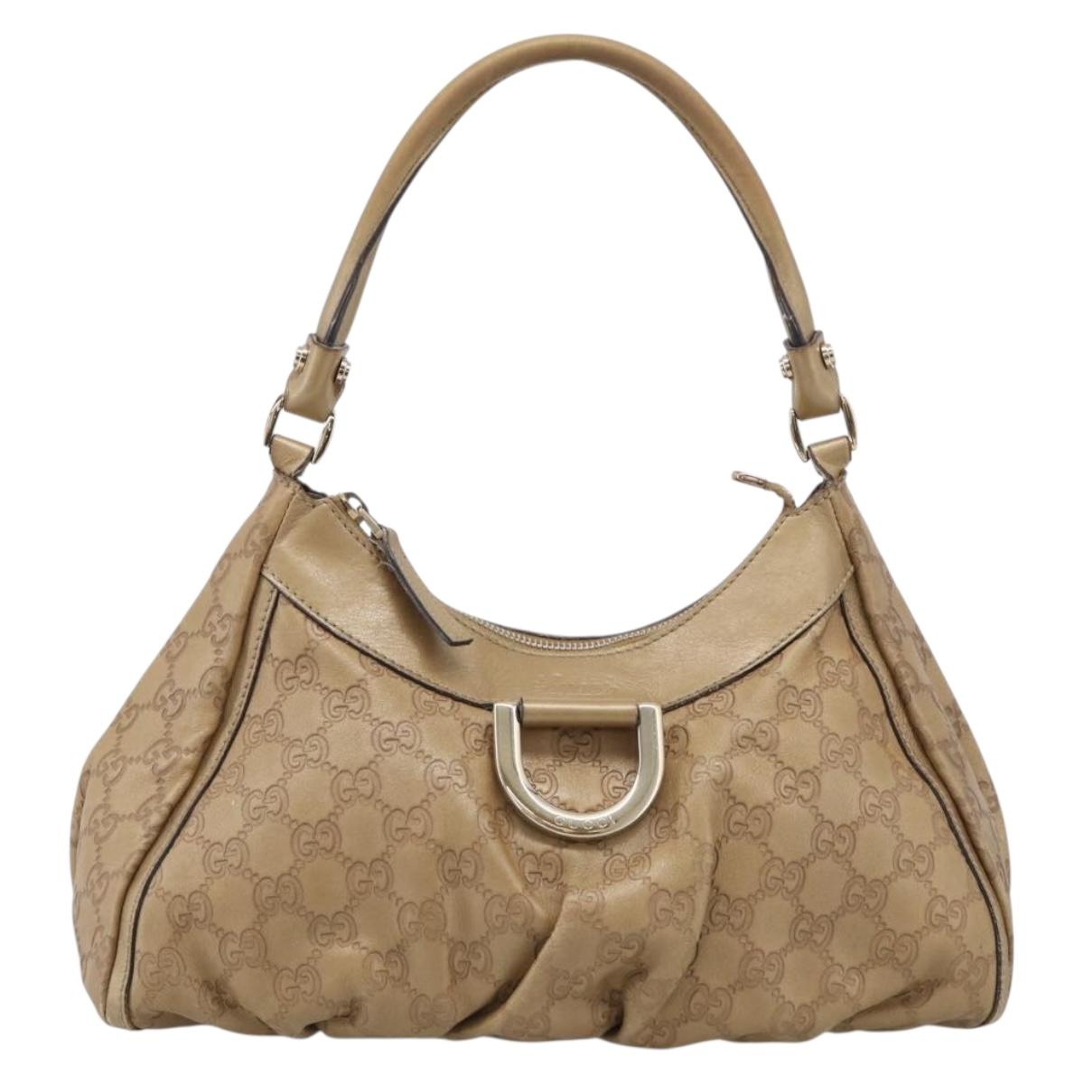 GUCCI GG Canvas Guccissima Abbey Bag Leather Beige Gold 190525 Auth 211827A
