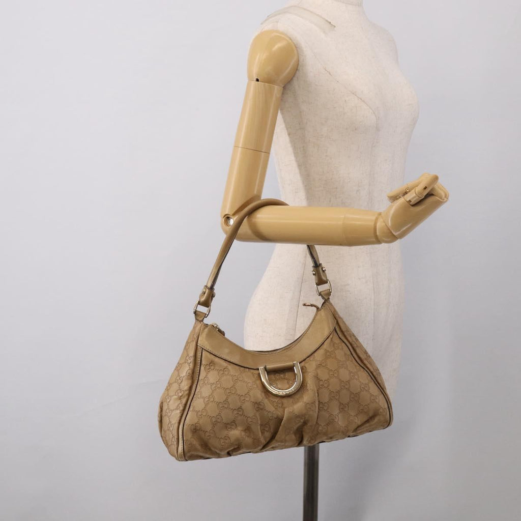 GUCCI GG Canvas Guccissima Abbey Bag Leather Beige Gold 190525 Auth 211827A