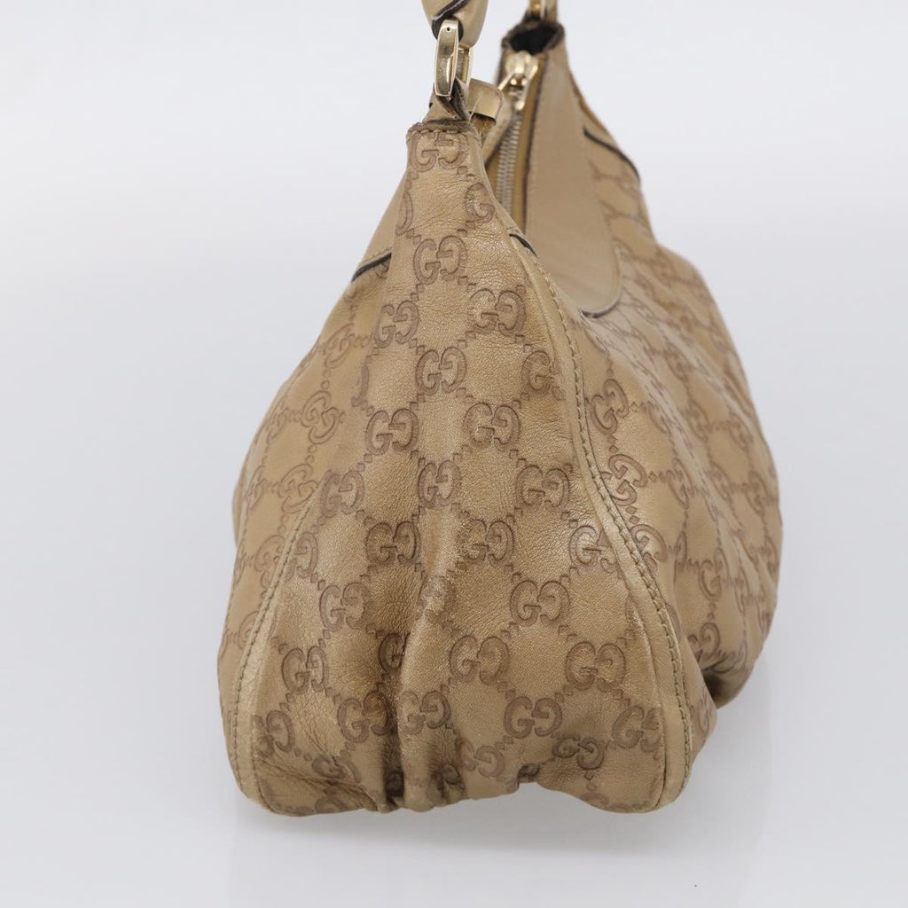 GUCCI GG Canvas Guccissima Abbey Bag Leather Beige Gold 190525 Auth 211827A