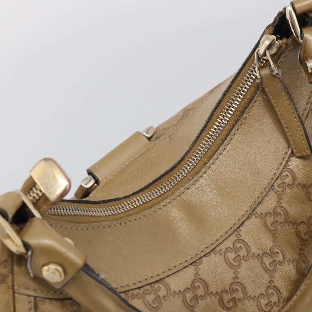 GUCCI GG Canvas Guccissima Abbey Bag Leather Beige Gold 190525 Auth 211827A