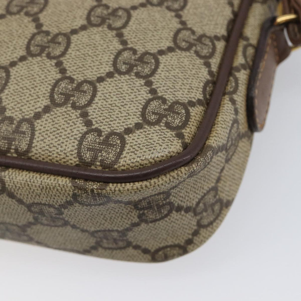 GUCCI GG Supreme Shoulder Bag PVC Beige Gold Auth 211882