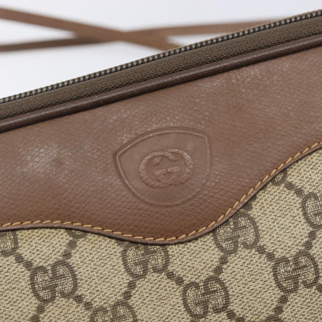 GUCCI GG Supreme Shoulder Bag PVC Beige Gold Auth 211882