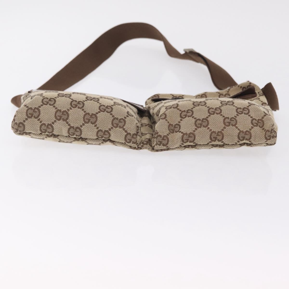 GUCCI GG Canvas Waist Bag Beige Silver 28566 Auth 211883