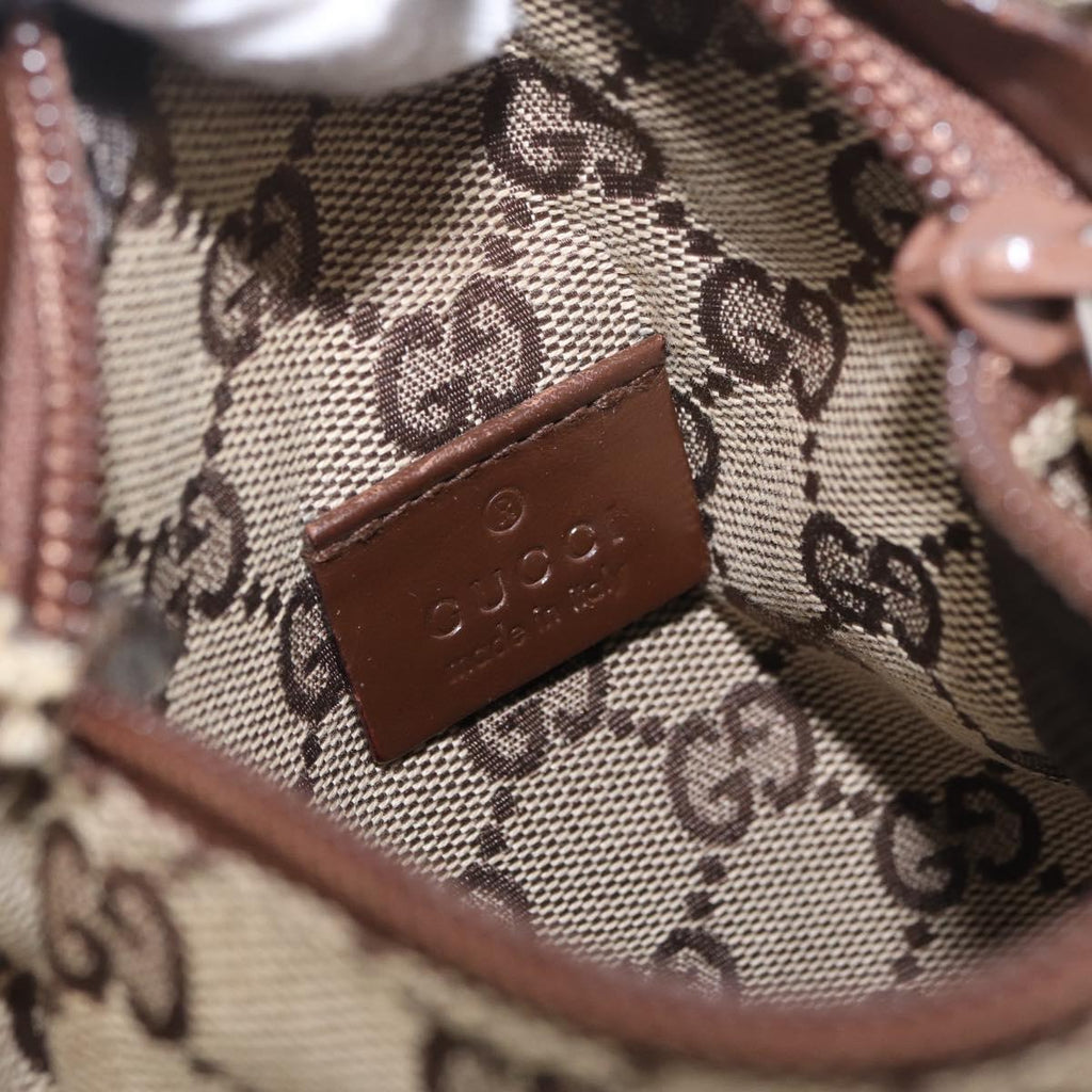 GUCCI GG Canvas Waist Bag Beige Silver 28566 Auth 211883