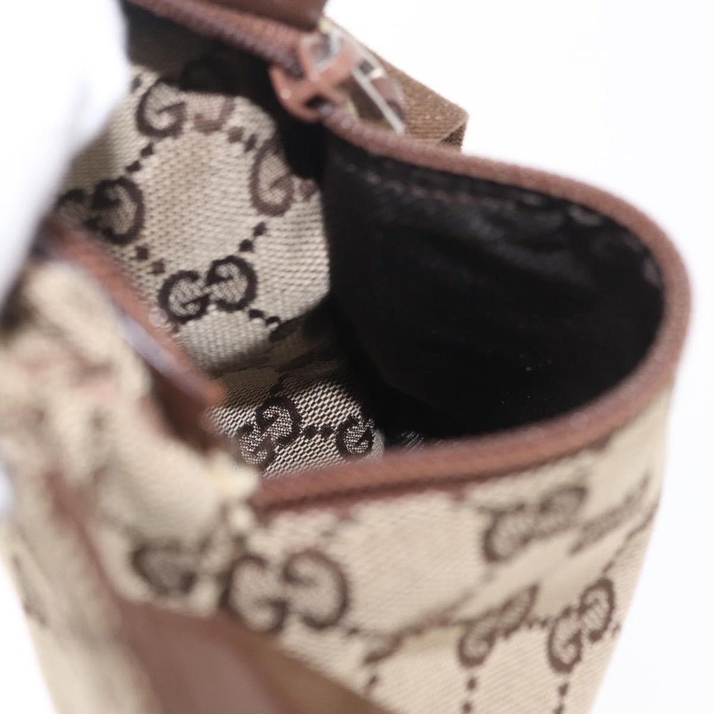 GUCCI GG Canvas Waist Bag Beige Silver 28566 Auth 211883