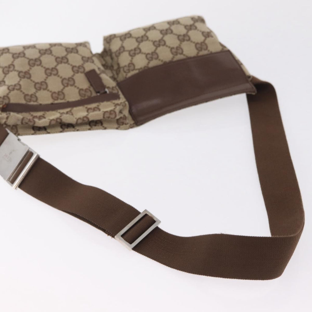 GUCCI GG Canvas Waist Bag Beige Silver 28566 Auth 211883