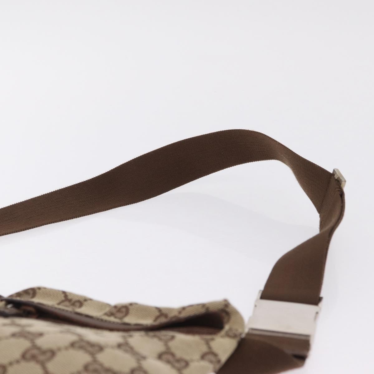 GUCCI GG Canvas Waist Bag Beige Silver 28566 Auth 211883