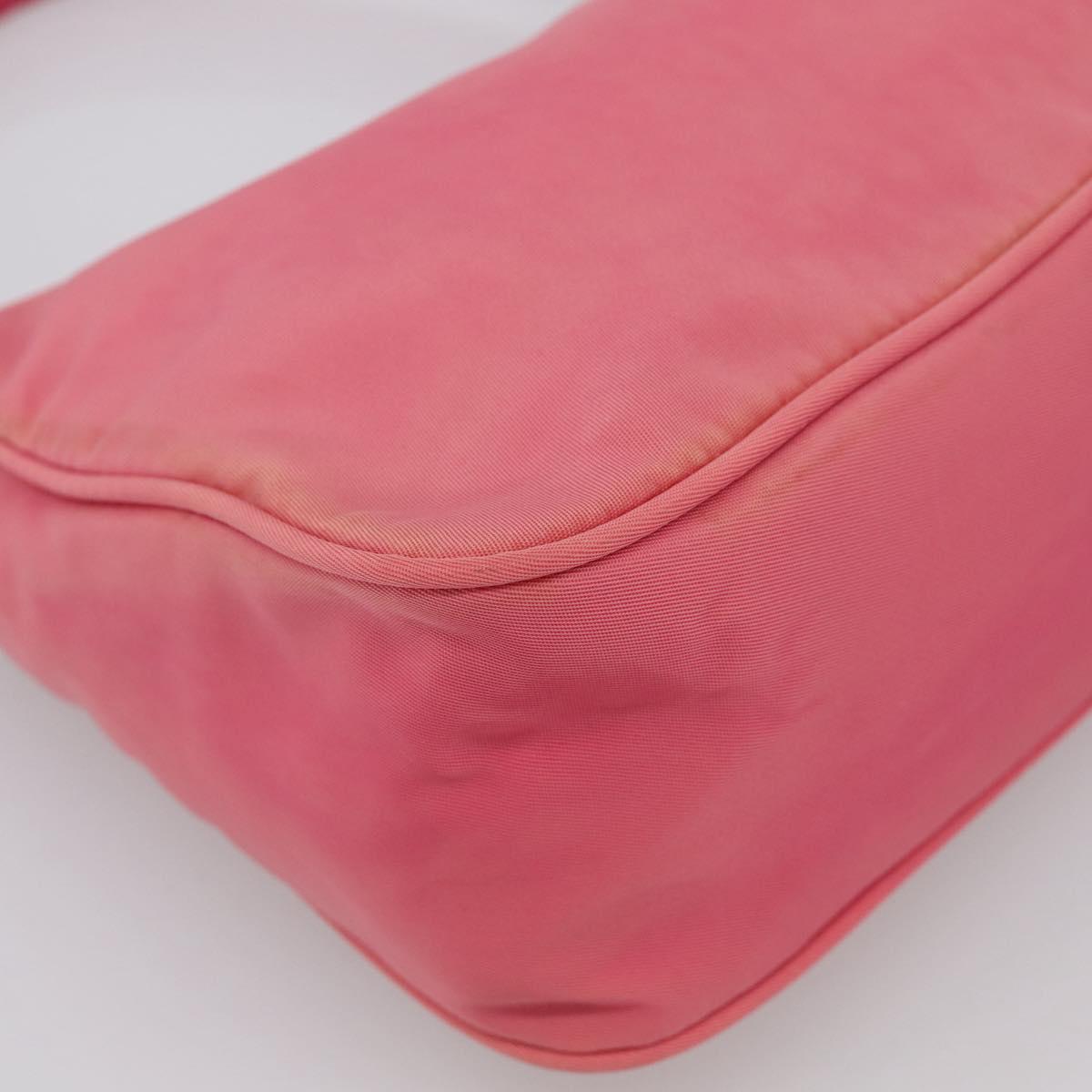 PRADA Hand Pouch Hand Bag Nylon Pink Silver Auth 213002