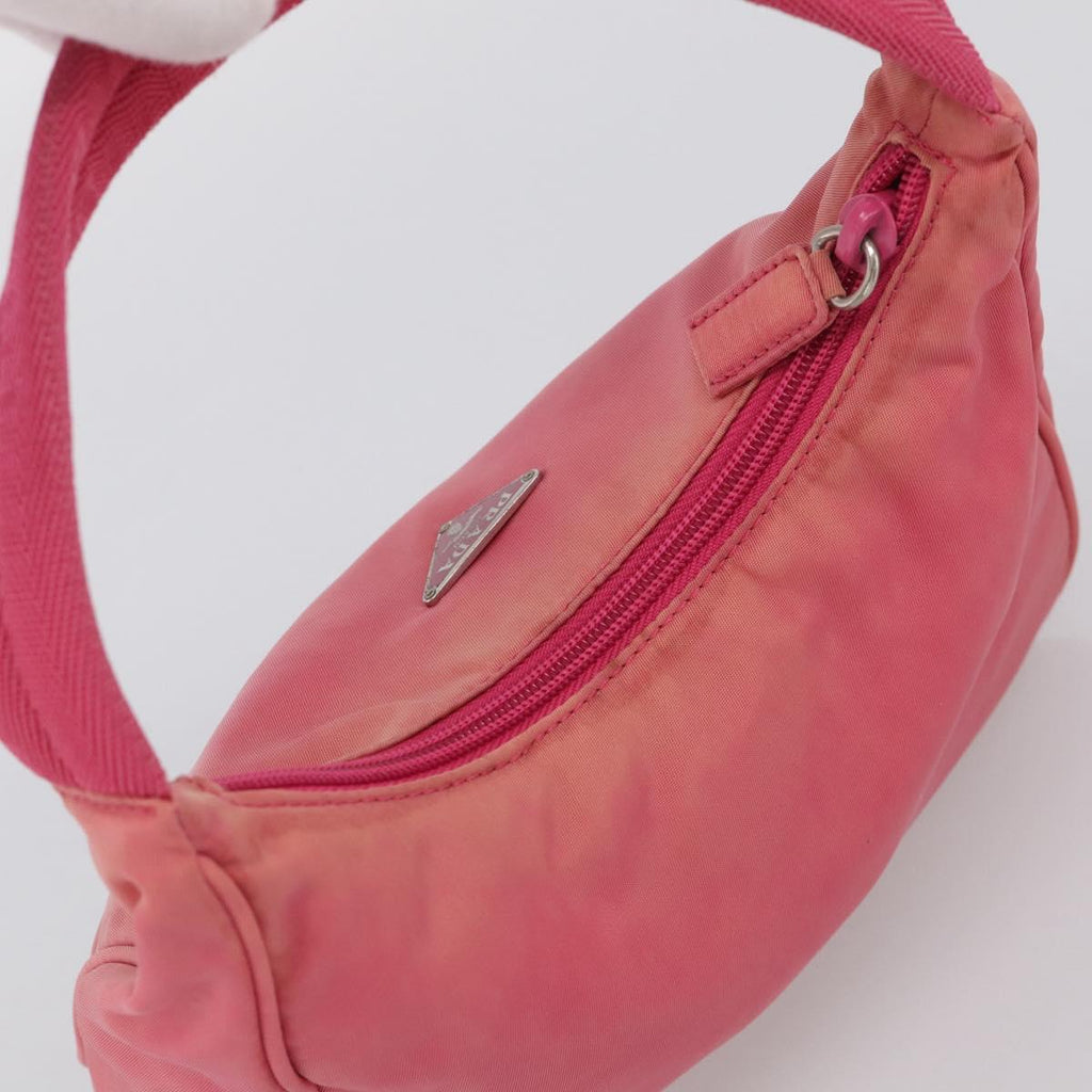 PRADA Hand Pouch Hand Bag Nylon Pink Silver Auth 213002