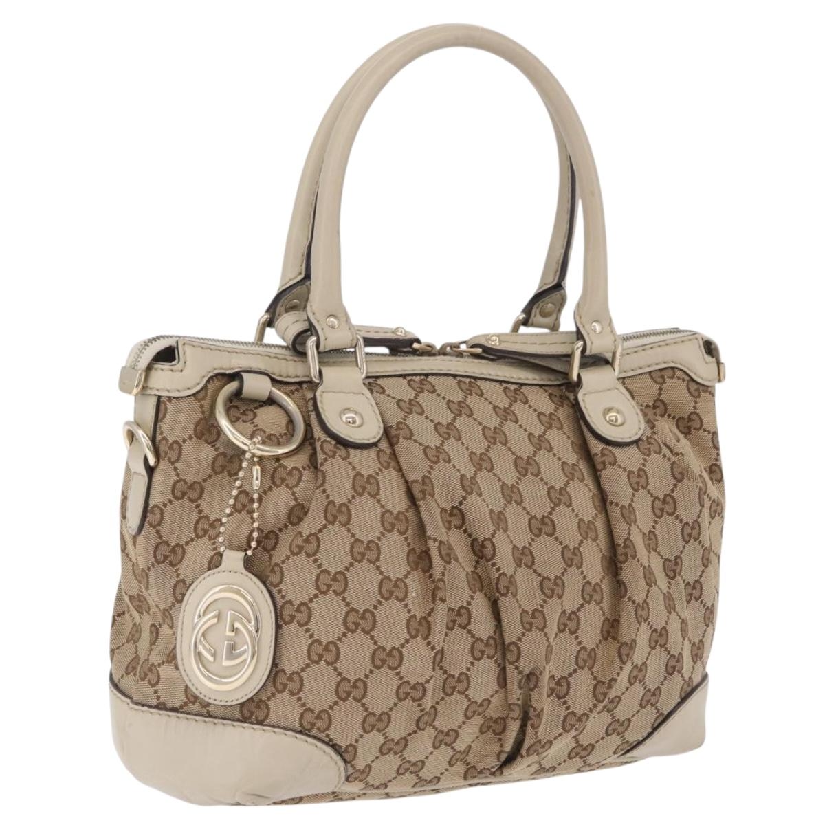 GUCCI GG Canvas Hand Bag Beige Gold 247902 Auth 213008
