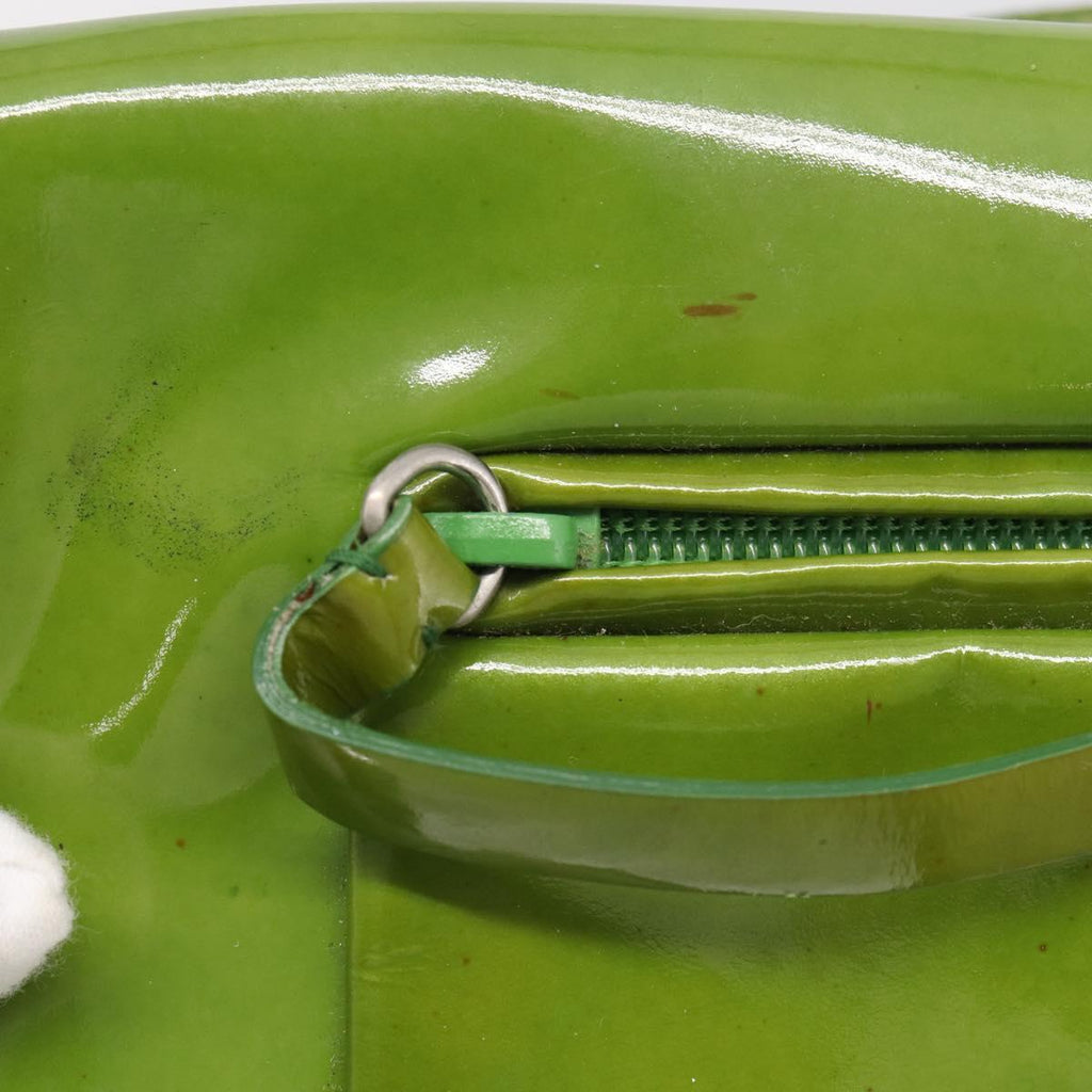 PRADA Shoulder Bag Patent leather Green Silver Auth 213055