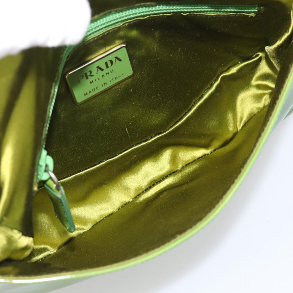 PRADA Shoulder Bag Patent leather Green Silver Auth 213055