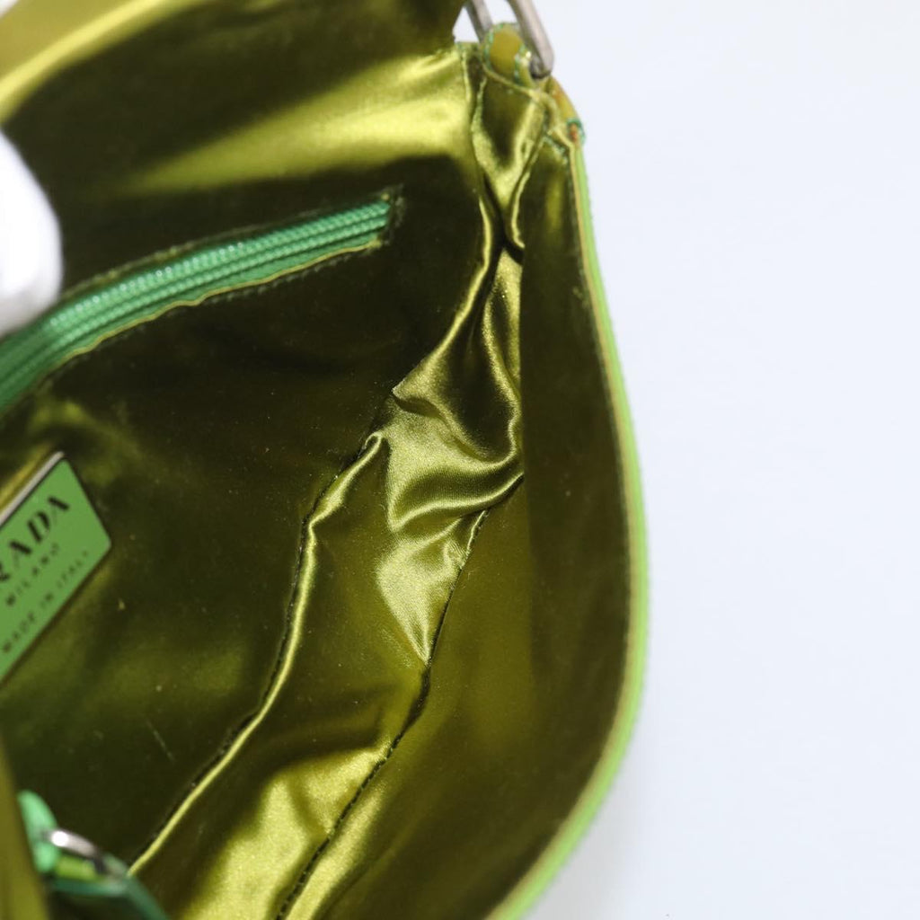 PRADA Shoulder Bag Patent leather Green Silver Auth 213055