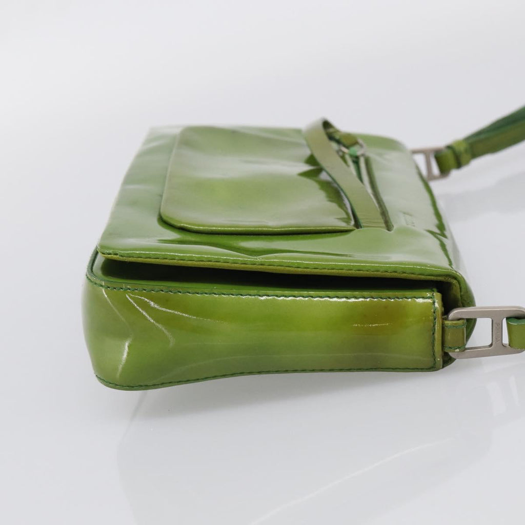 PRADA Shoulder Bag Patent leather Green Silver Auth 213055