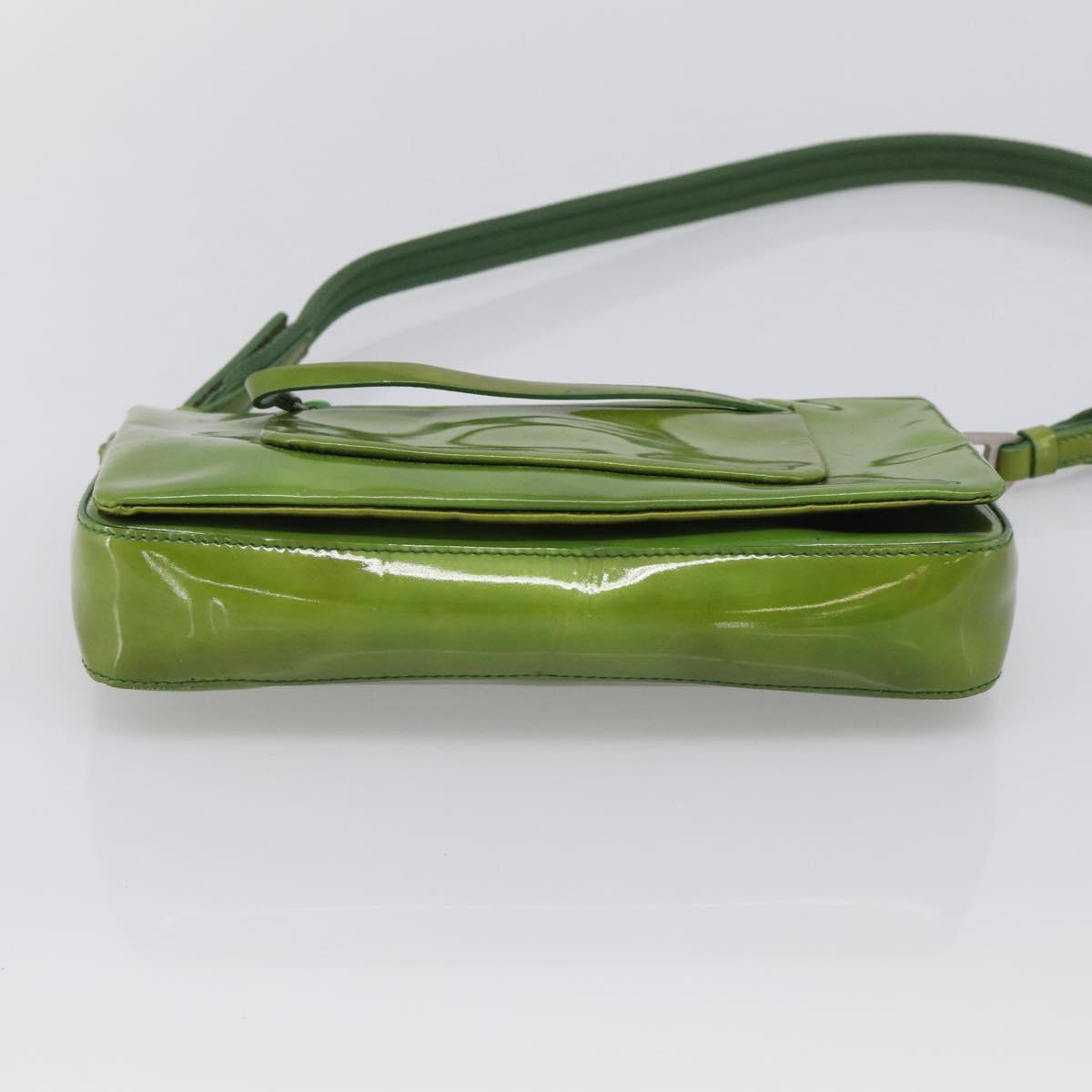 PRADA Shoulder Bag Patent leather Green Silver Auth 213055